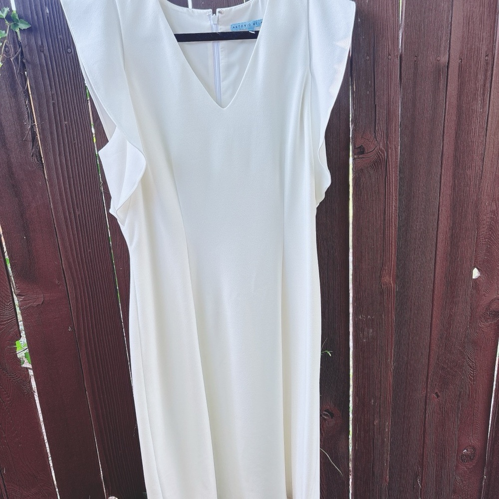 ANTONIO MELANI White Sheath Midi Dress with Flutter Sleeves